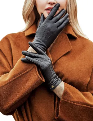 YISEVEN Women's Winter Genuine Leather Gloves Touchscreen Three Points