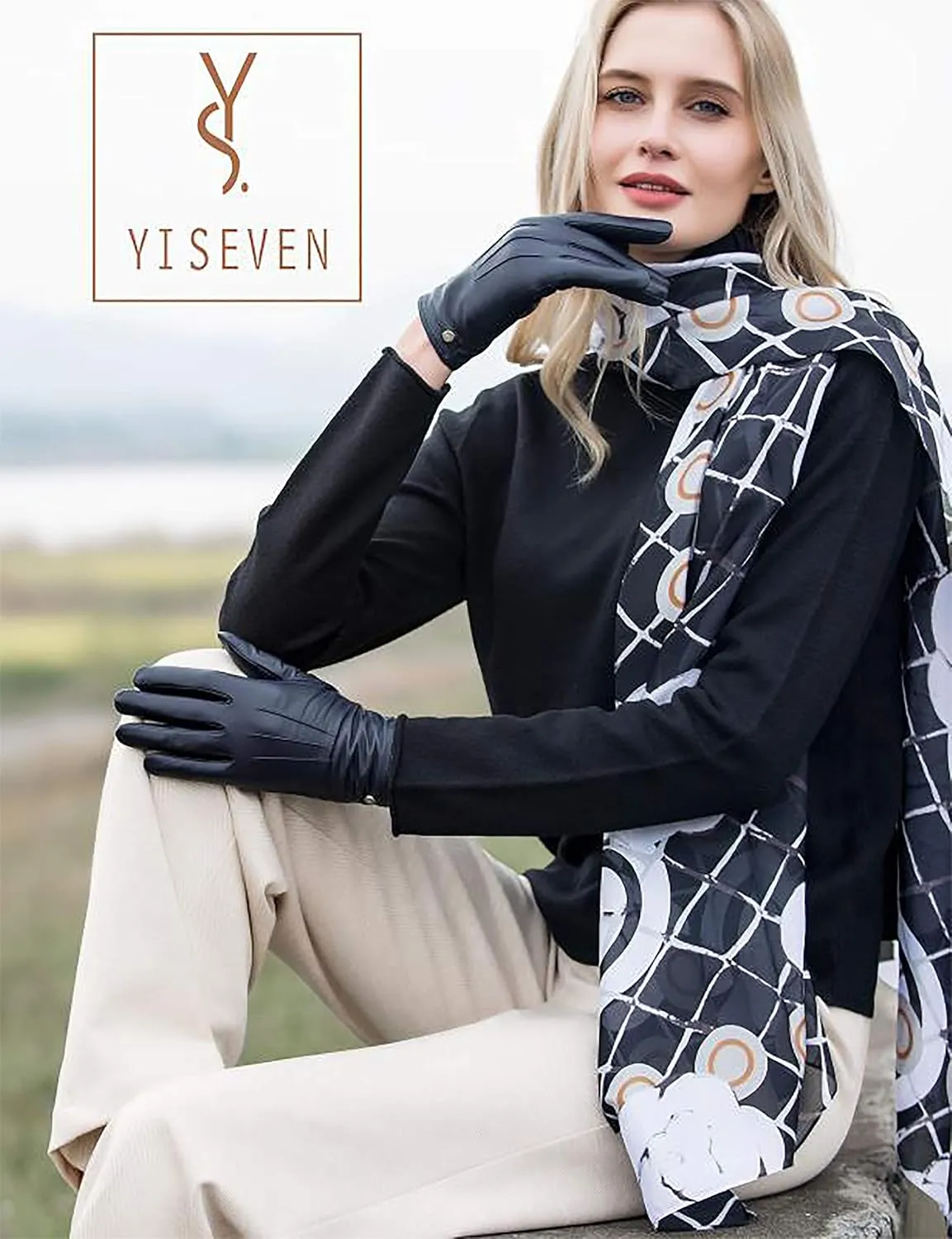 YISEVEN Women's Winter Genuine Leather Gloves Touchscreen Three Points