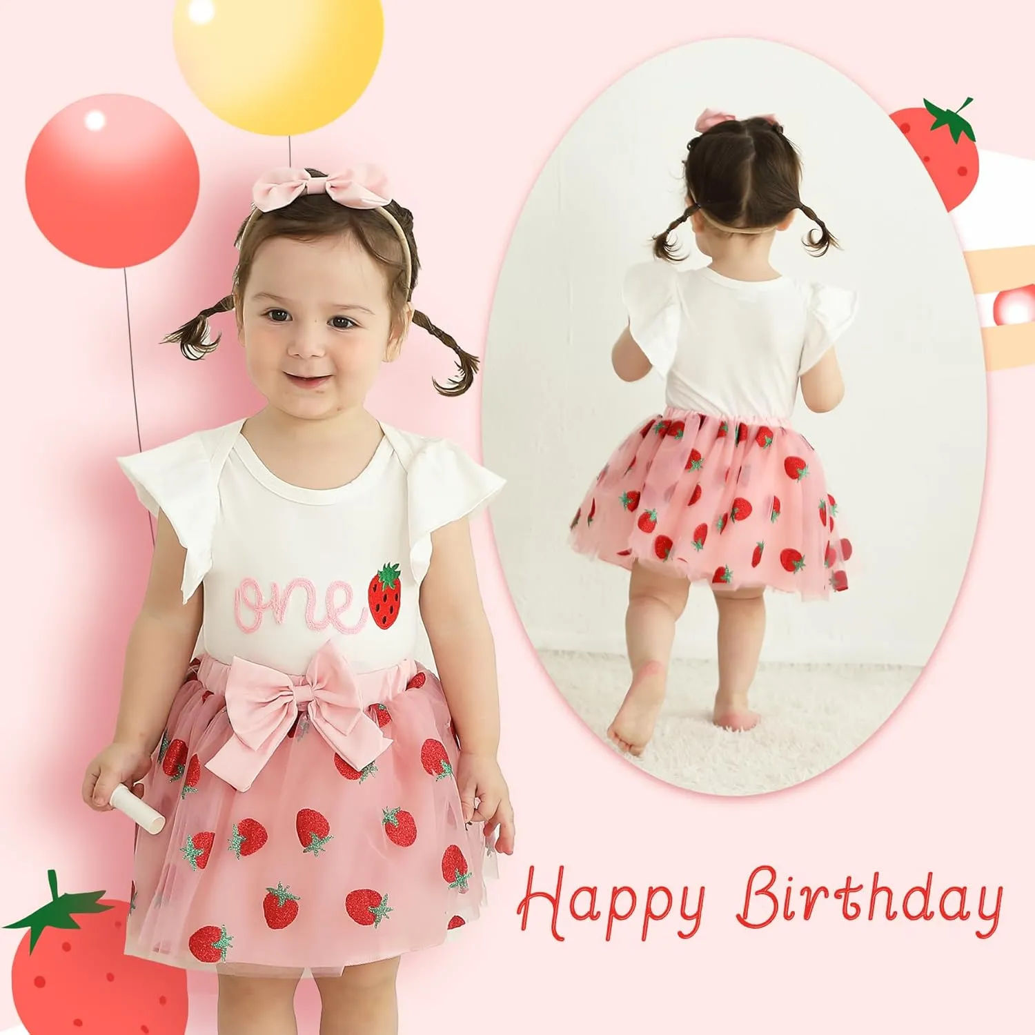 YOUNGER TREE Baby Girl 1st Birthday Outfits One Year Old Clothes Romper Tutu Cake Smash Skirt with Headband Baby Girl Gifts