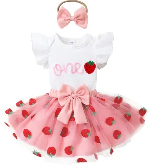 YOUNGER TREE Baby Girl 1st Birthday Outfits One Year Old Clothes Romper Tutu Cake Smash Skirt with Headband Baby Girl Gifts
