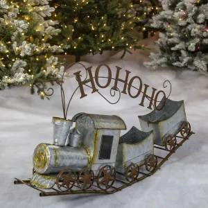 Zaer Ltd. Metal Christmas Train on Tracks Decoration, 3ft Long (Galvanized Ho Ho Ho)