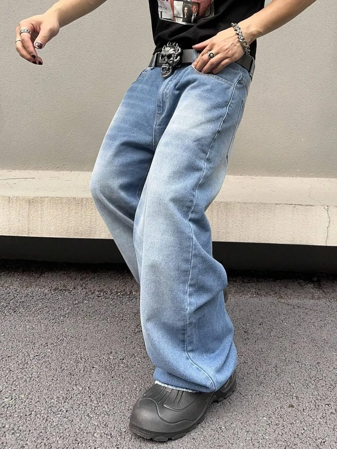 ZAFUL Men‘s Baggy Jeans Low Waist Hip Hop Skater Y2k Denim Pants Vintage Streetwear Trouser