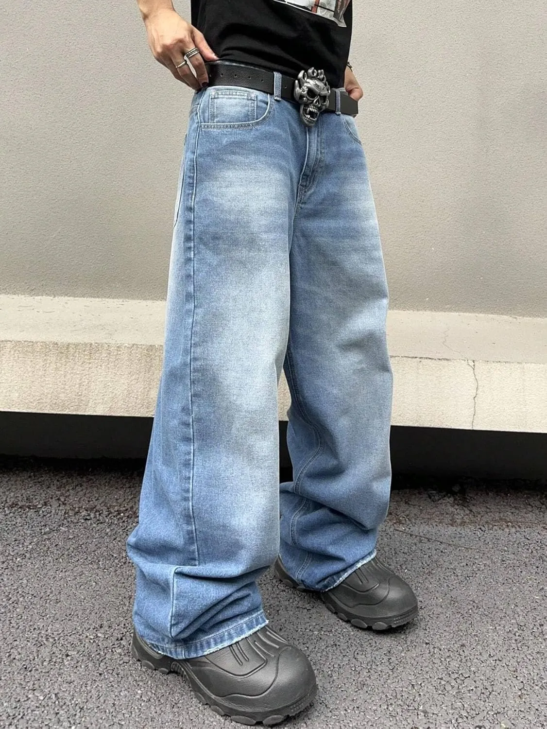 ZAFUL Men‘s Baggy Jeans Low Waist Hip Hop Skater Y2k Denim Pants Vintage Streetwear Trouser