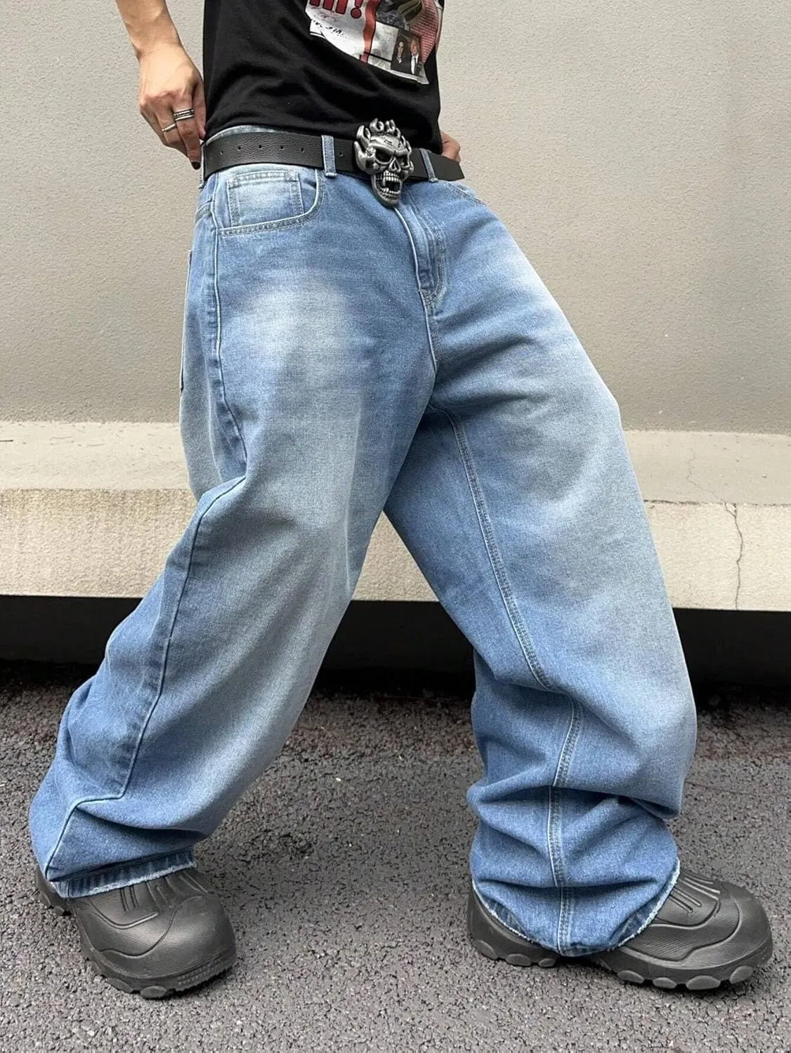 ZAFUL Men‘s Baggy Jeans Low Waist Hip Hop Skater Y2k Denim Pants Vintage Streetwear Trouser