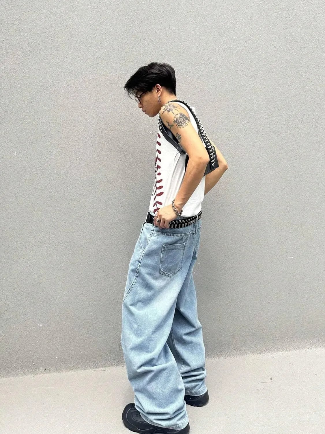 ZAFUL Men‘s Baggy Jeans Low Waist Hip Hop Skater Y2k Denim Pants Vintage Streetwear Trouser