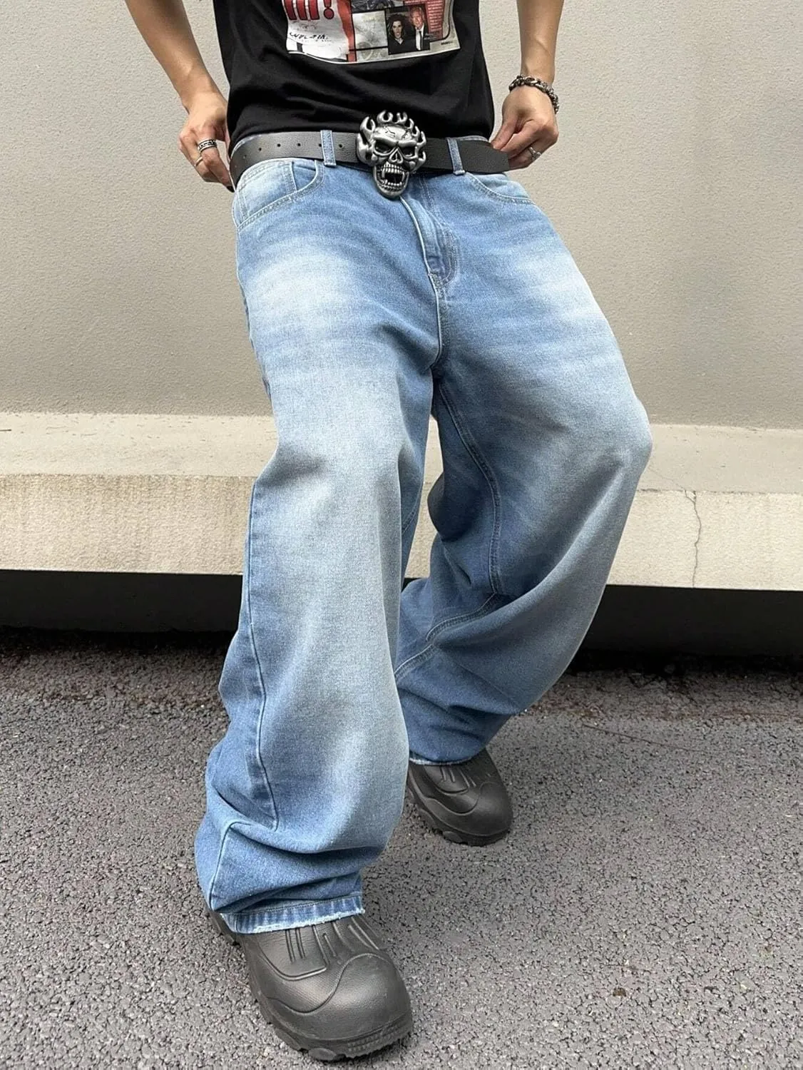 ZAFUL Men‘s Baggy Jeans Low Waist Hip Hop Skater Y2k Denim Pants Vintage Streetwear Trouser