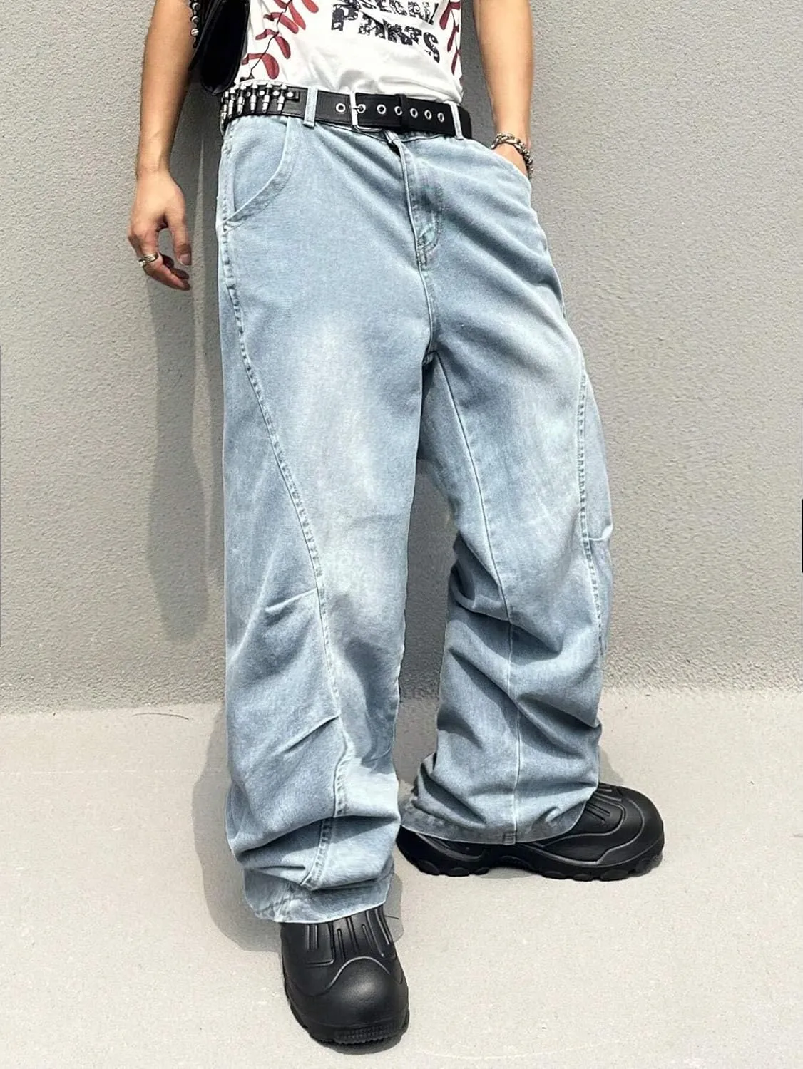 ZAFUL Men‘s Baggy Jeans Low Waist Hip Hop Skater Y2k Denim Pants Vintage Streetwear Trouser