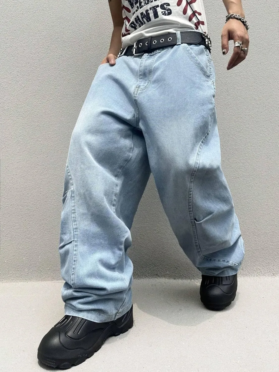 ZAFUL Men‘s Baggy Jeans Low Waist Hip Hop Skater Y2k Denim Pants Vintage Streetwear Trouser