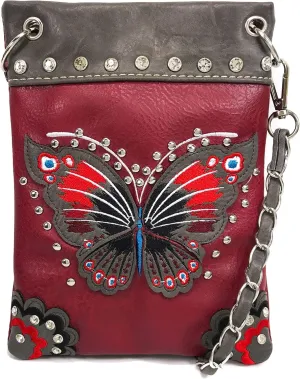 Zelris Peacock Butterfly Floral Embroidery Crossbody Small Crossbody Purse Bag