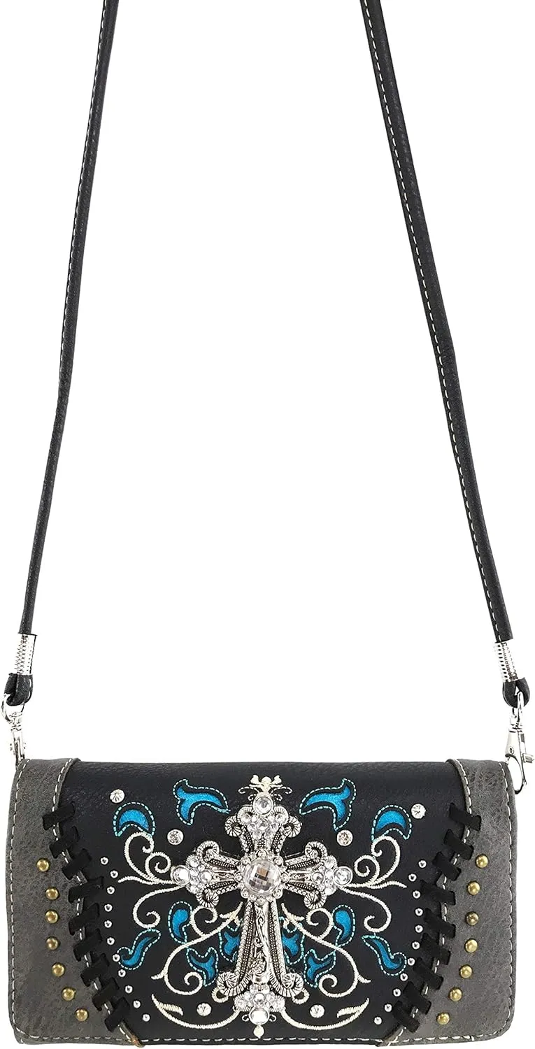 Zelris Spring Bloom Western Cross Women Crossbody Wrist Trifold Wallet