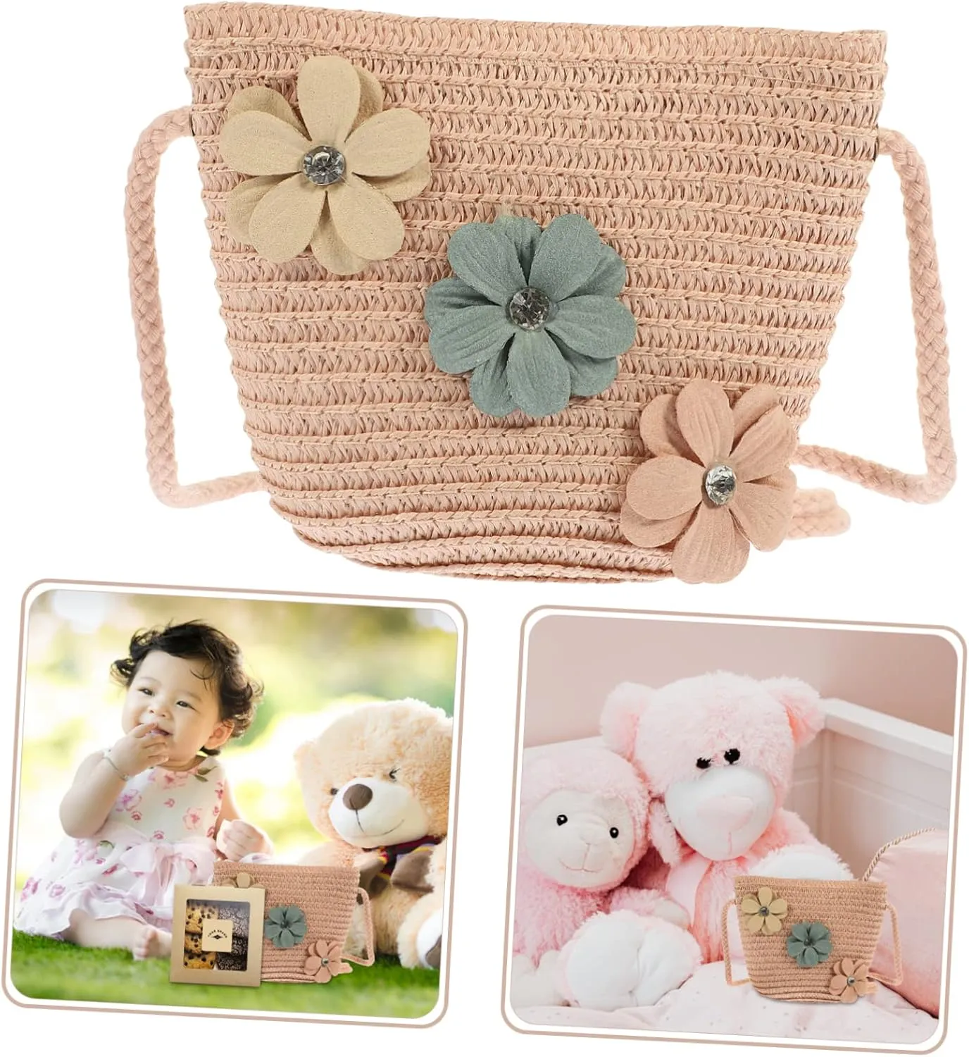 Zerodeko 2pcs Straw Children's Satchel Baby Decor Summer Crossbody Mini Purse Sunflower Gift Bag Purse for