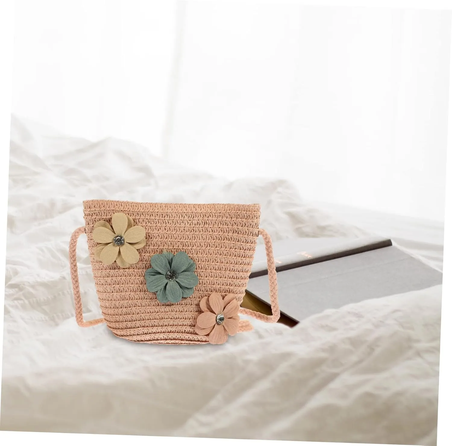 Zerodeko 2pcs Straw Children's Satchel Baby Decor Summer Crossbody Mini Purse Sunflower Gift Bag Purse for