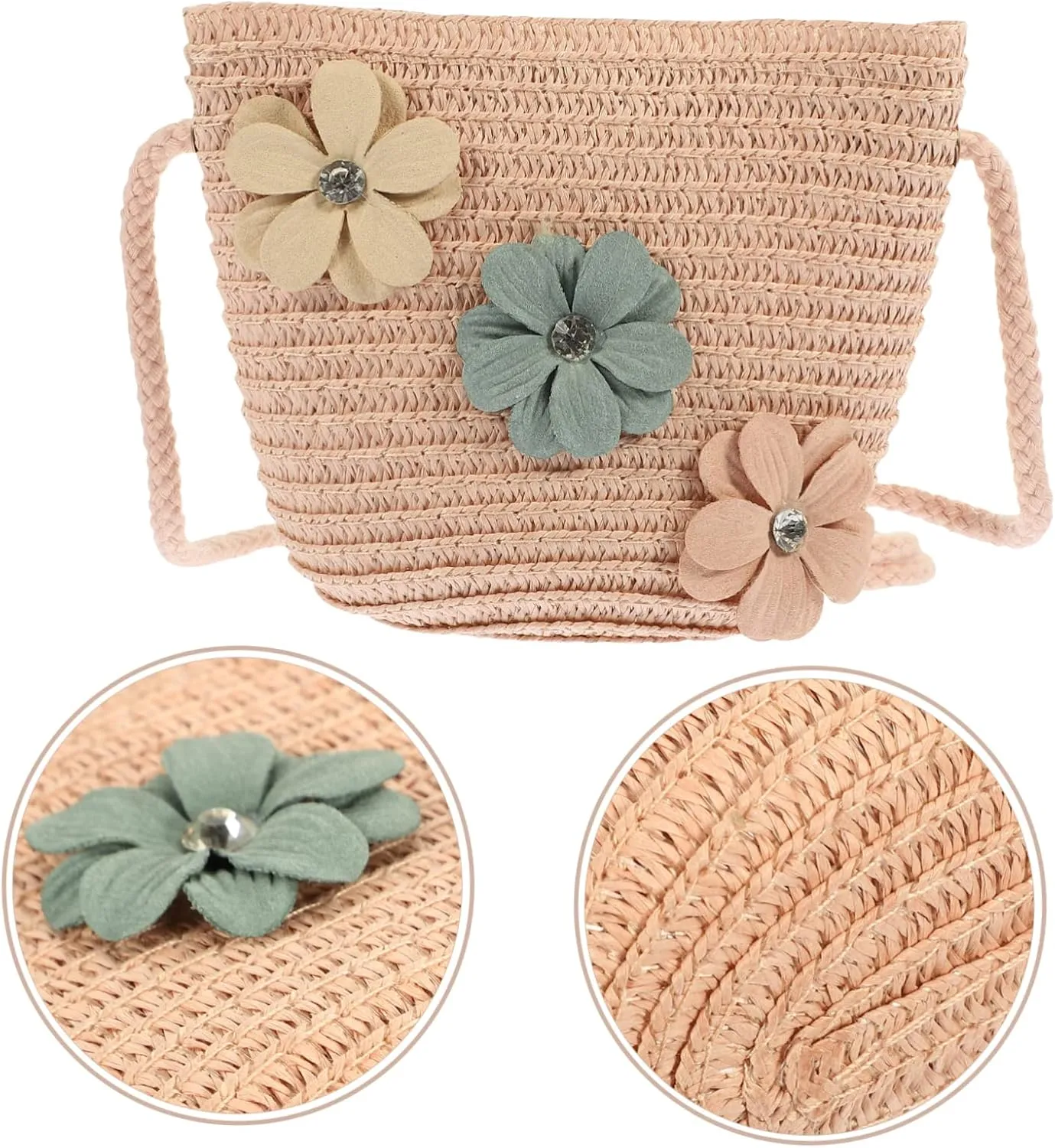 Zerodeko 2pcs Straw Children's Satchel Baby Decor Summer Crossbody Mini Purse Sunflower Gift Bag Purse for