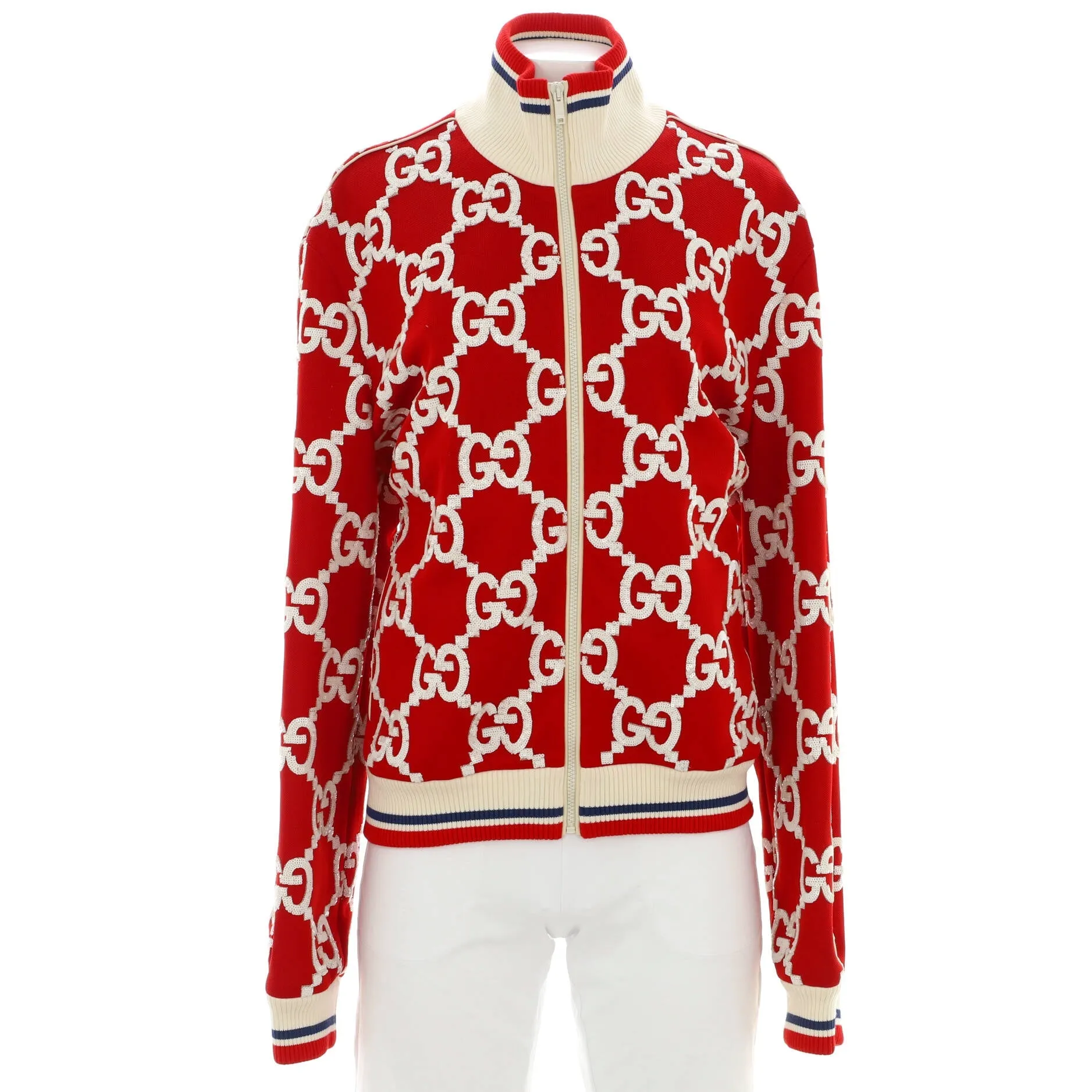 Zip Track Jacket GG Sequin Embellished Polyester and Cotton Blend