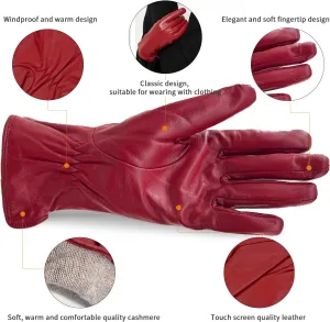 ZLUXURQ Luxury Italian Soft Leather Gloves for Women - Genuine SheepSkin Leather Women’s Cold Weather Gloves Cashmere Lined