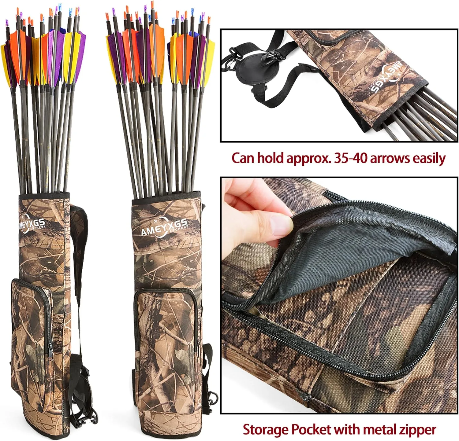 ZSHJGJR Archery Back Arrow Quiver Shoulder Hanged Carry Hunting Target Arrow Quiver Bag with Front Pockets for Target Hunting Training